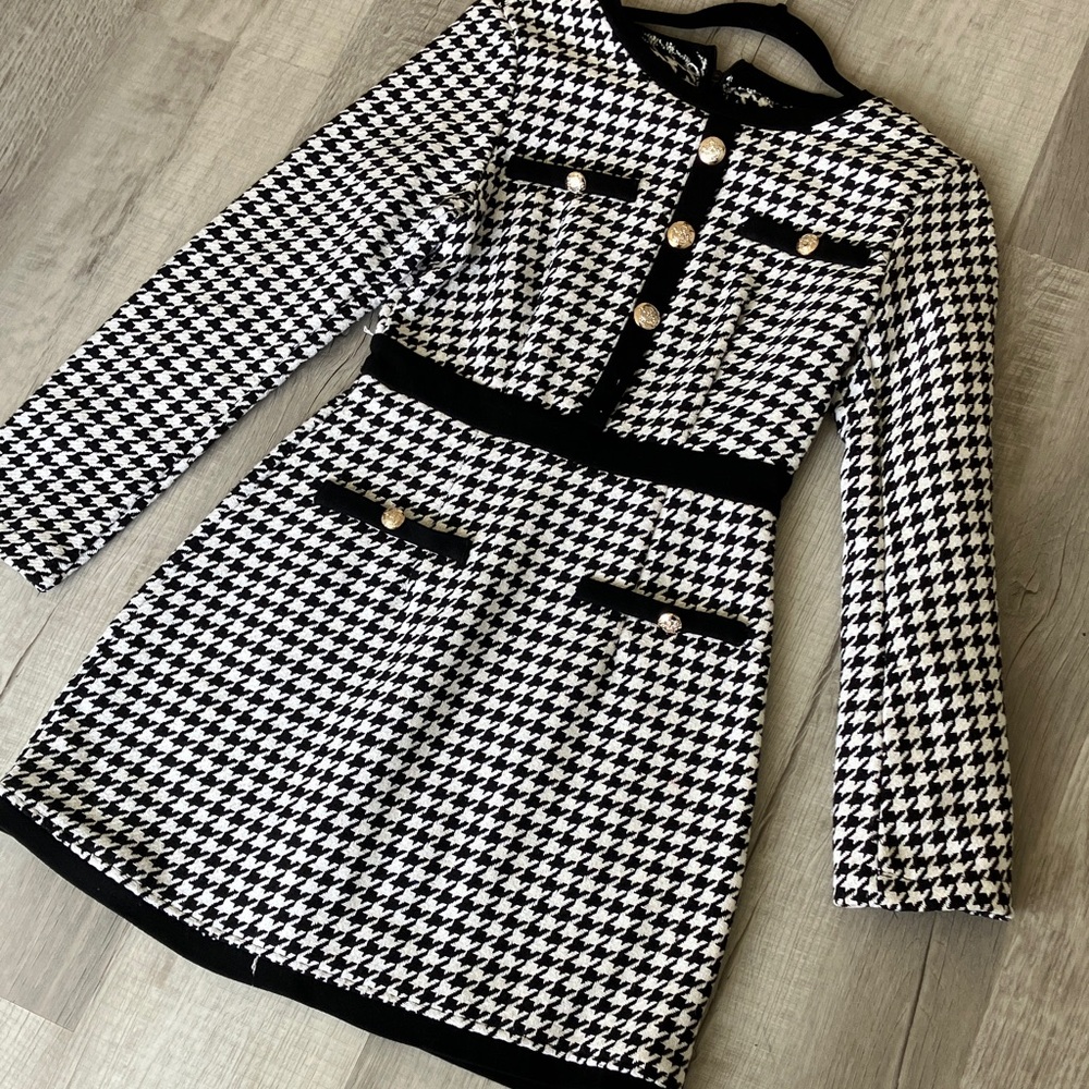 Classic Black and White Houndstooth Women's Mini Dress